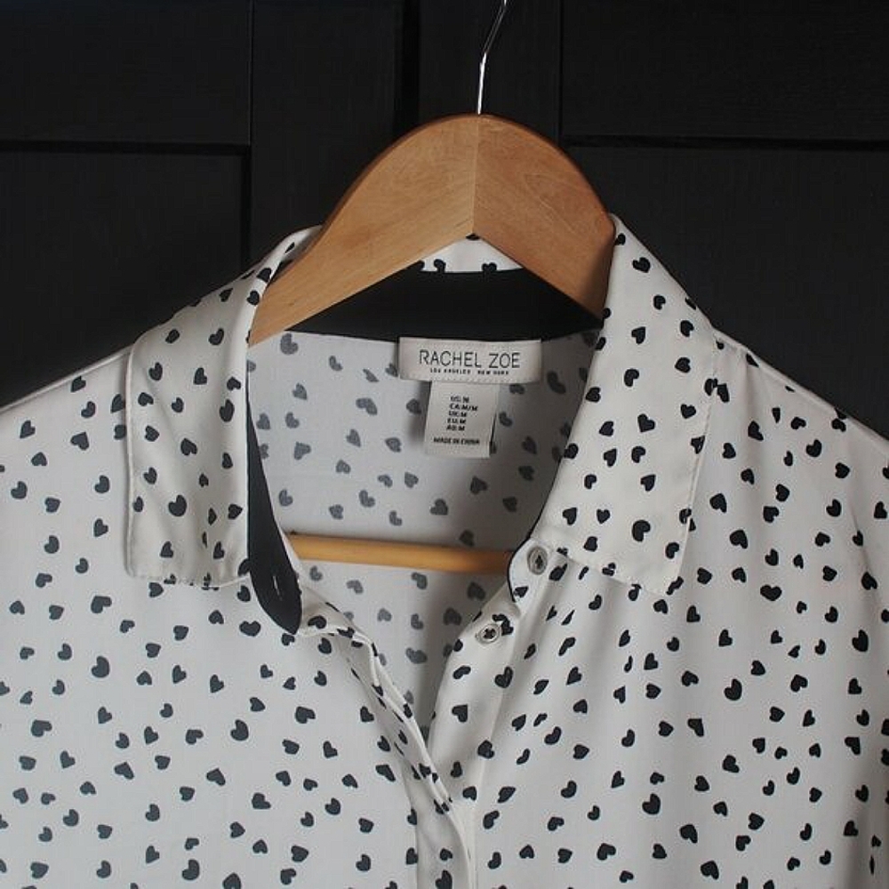 Rachel Zoe | White and Black Heart Button-Up Shirt